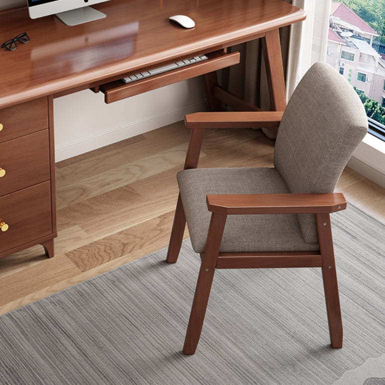 Scandinavian Wood Fabric Armchair — Walnut Color