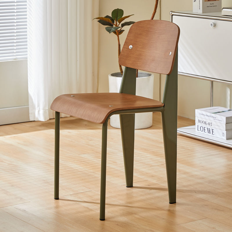 Scandinavian Wood Armless Chair — Cherry Wood Color & Green