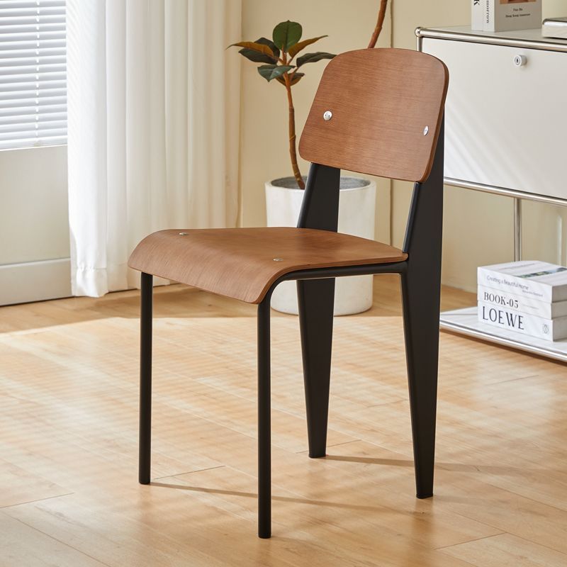 Scandinavian Wood Armless Chair — Cherry Wood Color & White