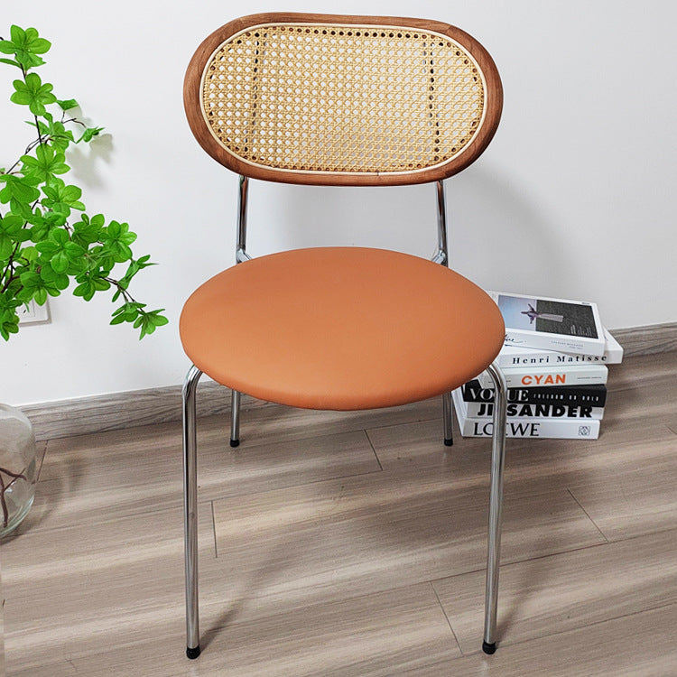 Nordic Iron Rattan Leather Armless Chair