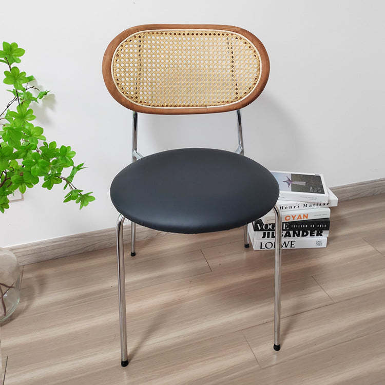 Nordic Iron Rattan Leather Armless Chair — Green