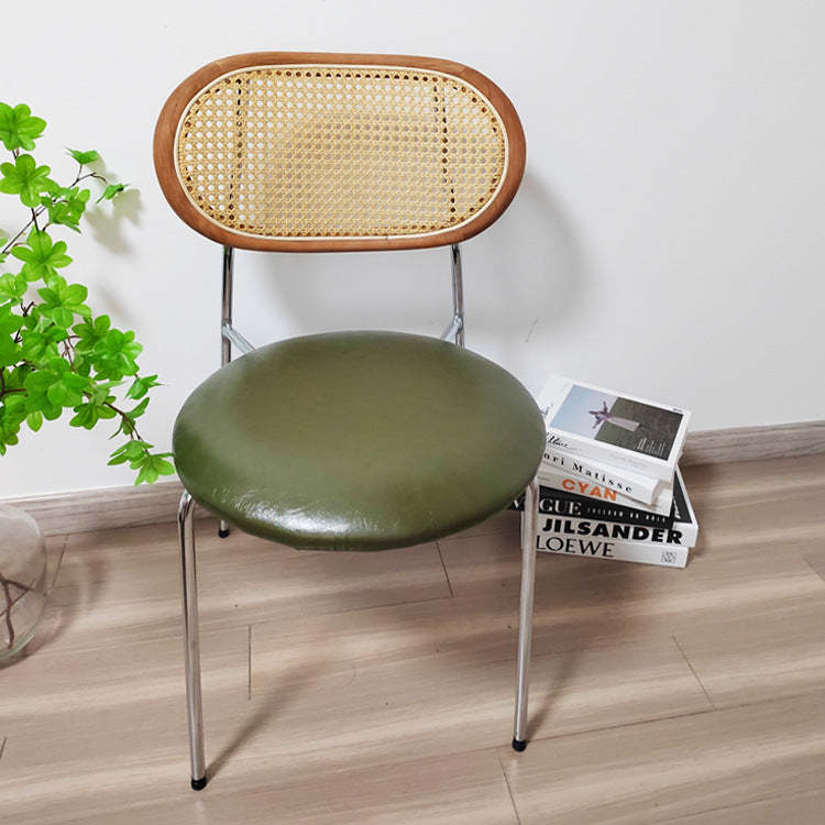 Nordic armless green accent chairs in leather iron rattan