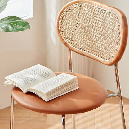 Nordic Iron Rattan Leather Armless Chair