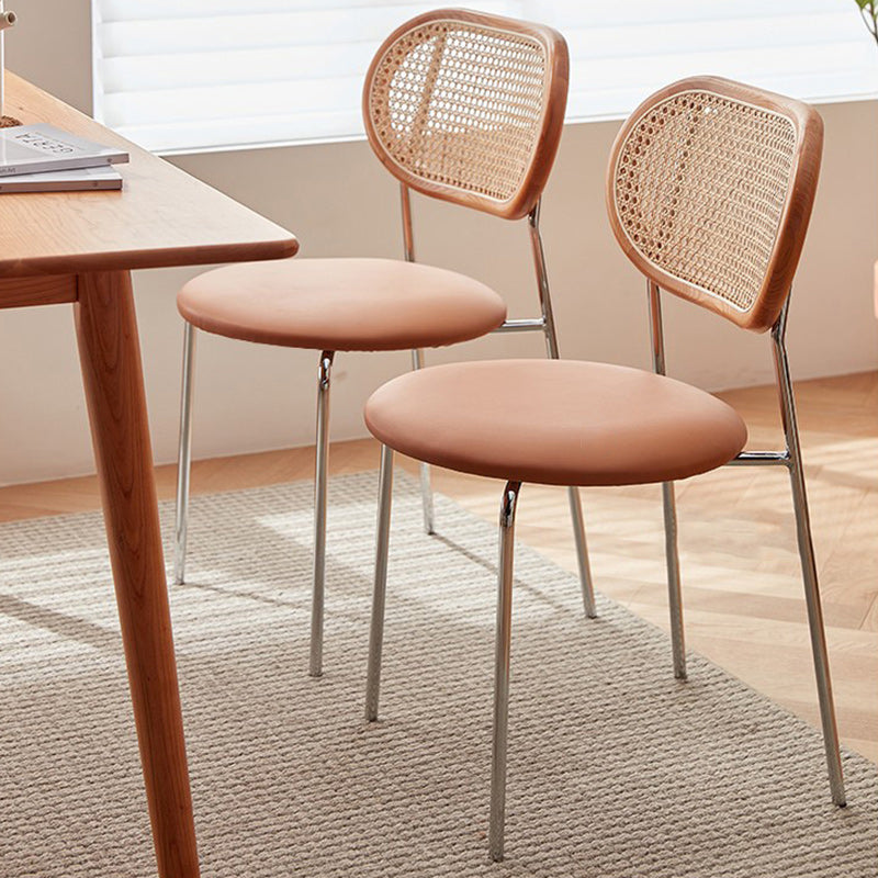 Nordic Iron Rattan Leather Armless Chair
