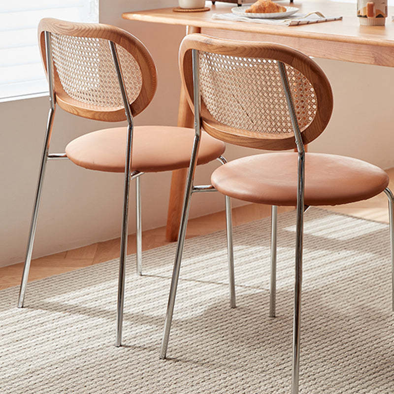 Nordic Iron Rattan Leather Armless Chair