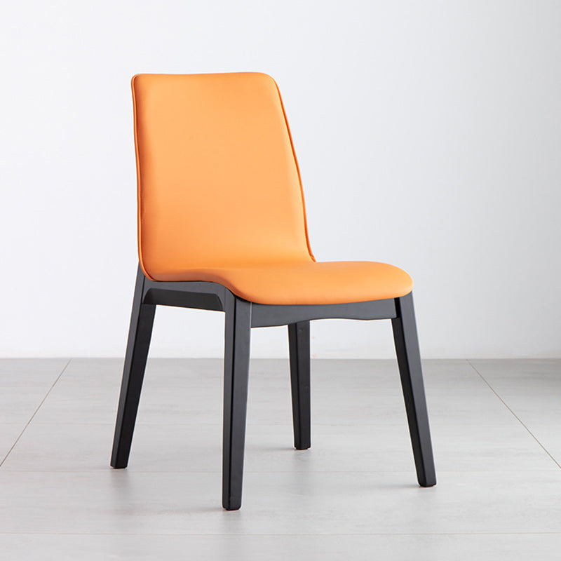 Nordic Wood Leather Dining Chair — Orange