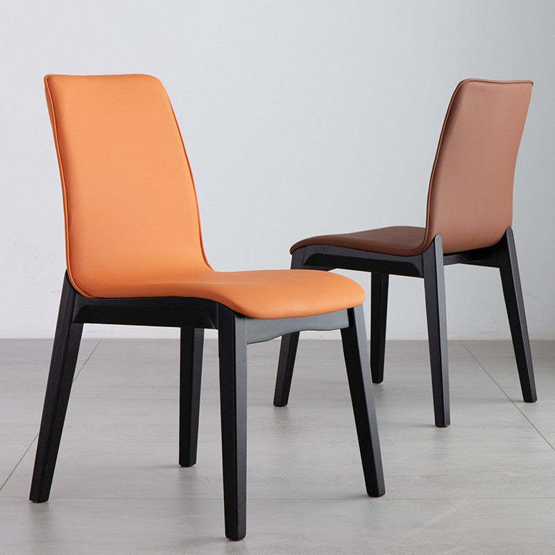 Nordic Wood Leather Dining Chair — Coffee Color