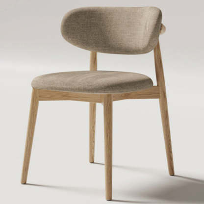 Contemporary Oval Wood Leather Armless Chair — Fabric / Khaki