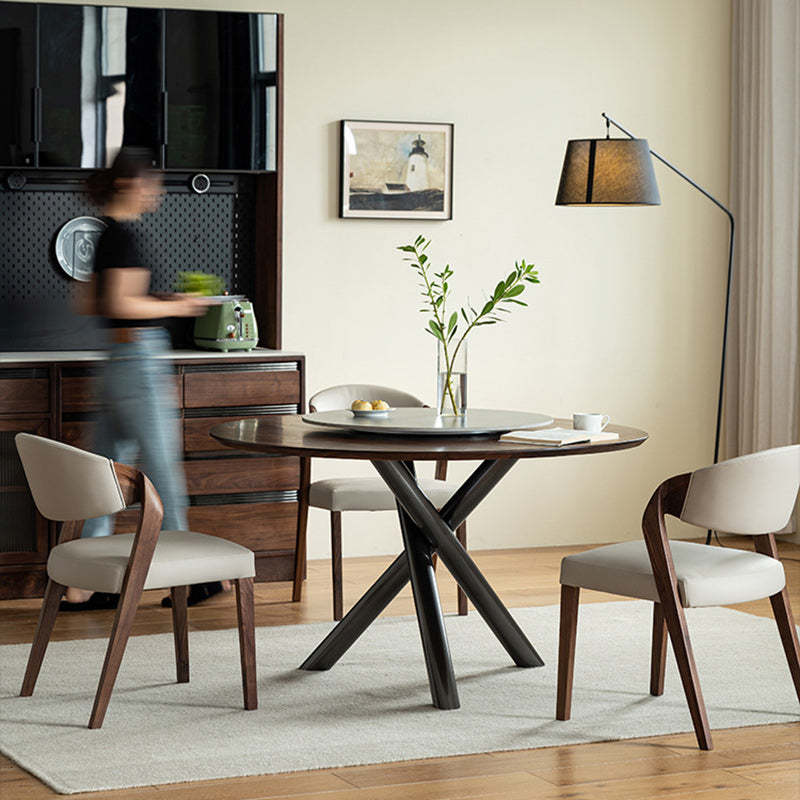 Nordic Wood Leather Armless Chair
