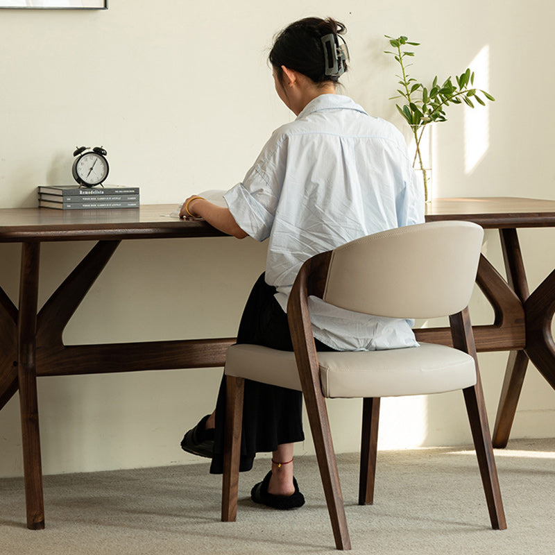 Nordic Wood Leather Armless Chair