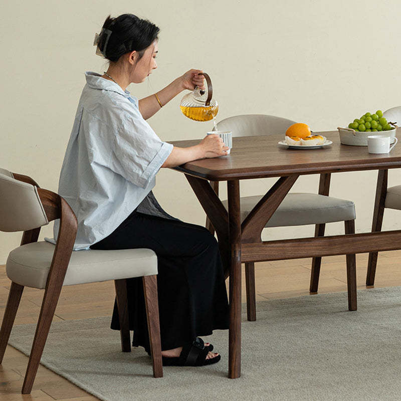 Nordic Wood Leather Armless Chair