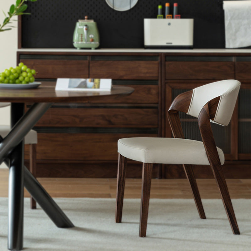 Nordic Wood Leather Armless Chair