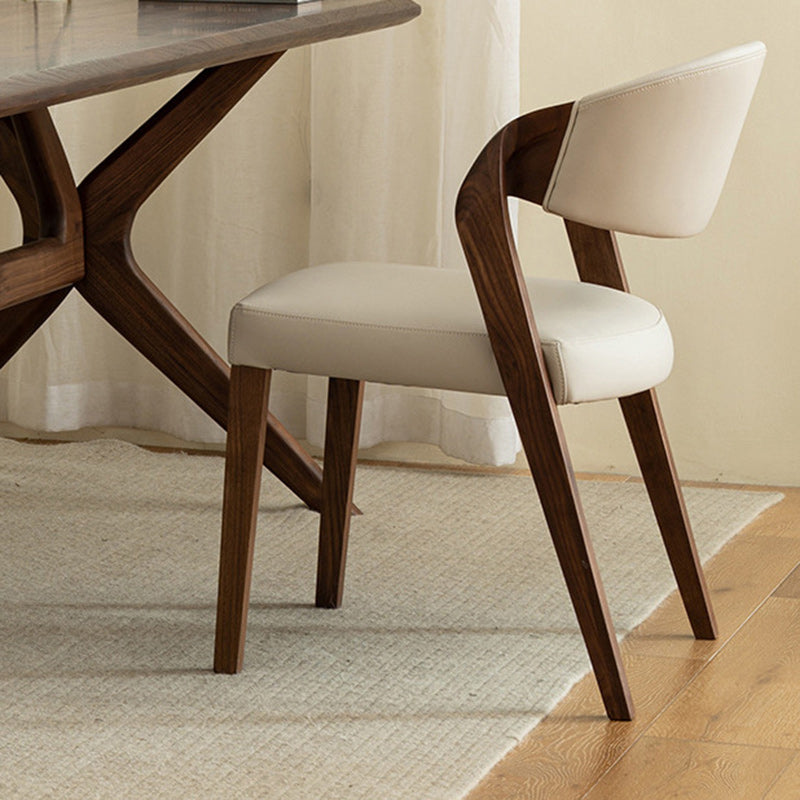 Nordic Wood Leather Armless Chair — White