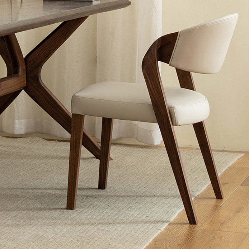 Nordic Wood Leather Armless Chair — White