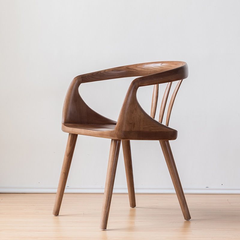 Nordic Oval Wood Chair with Armrest — Wood Color
