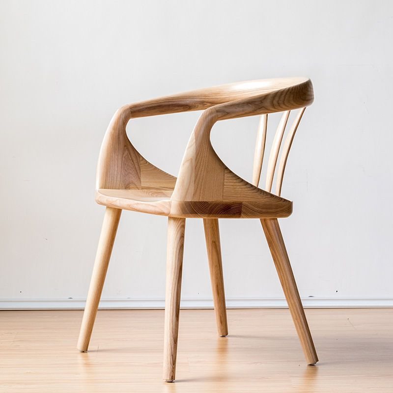 Nordic Oval Wood Chair with Armrest — Walnut Color