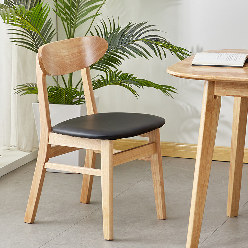 Nordic Wood Leather Armless Chair — Wood Color