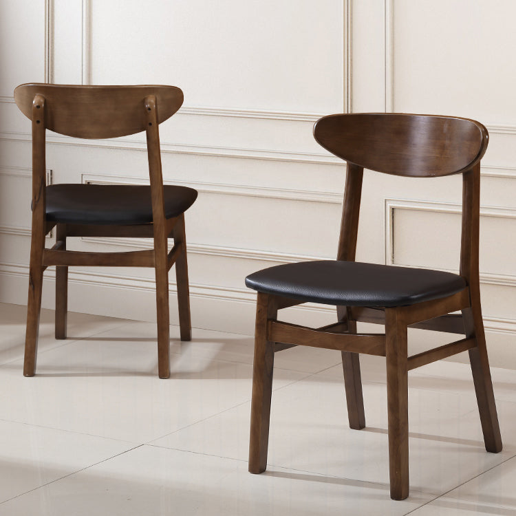 Nordic Wood Leather Armless Chair — Walnut Color