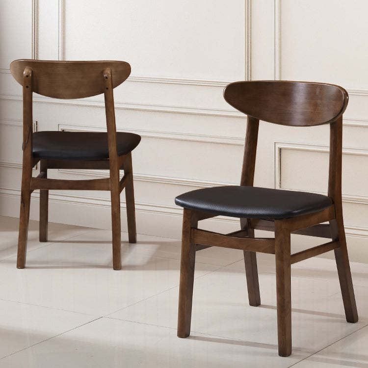 Nordic Wood Leather Armless Chair — Walnut Color