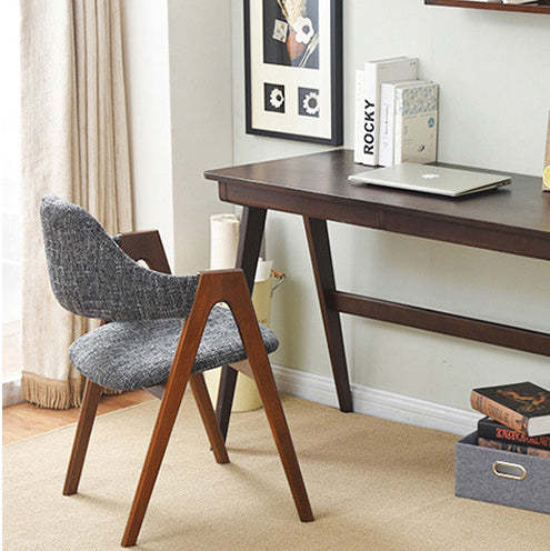 Contemporary Oval Wood Fabric Armless Chair — Wood Color & Gray
