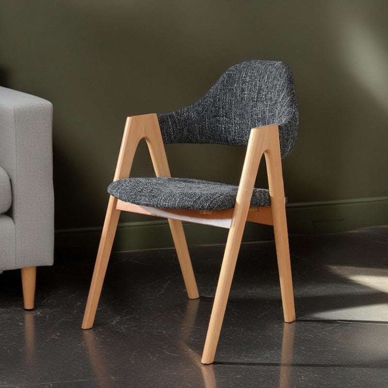 Contemporary Oval Wood Fabric Armless Chair — Walnut Color & Gray