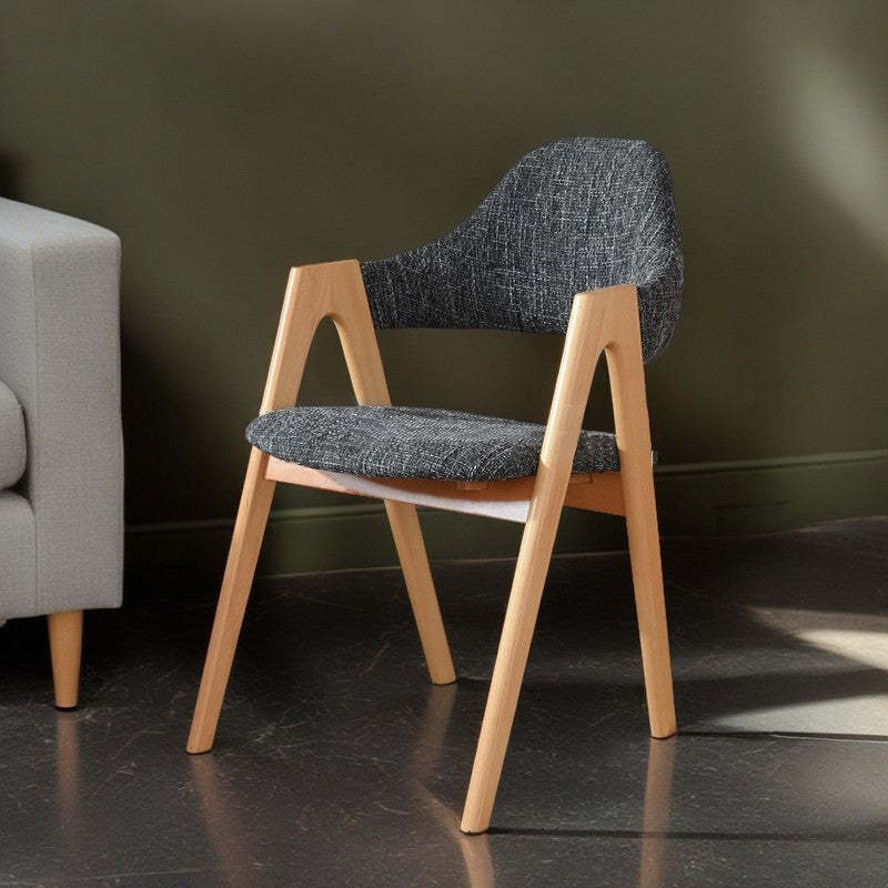 Contemporary Oval Wood Fabric Armless Chair — Walnut Color & Gray