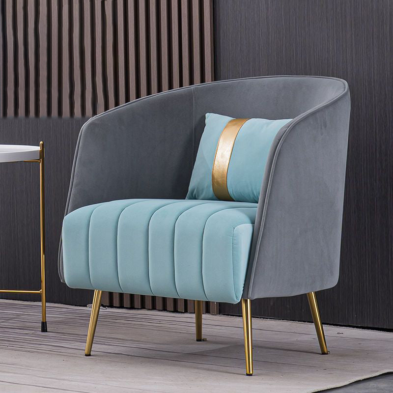 Transitional Oval Iron Fabric Chair — Blue