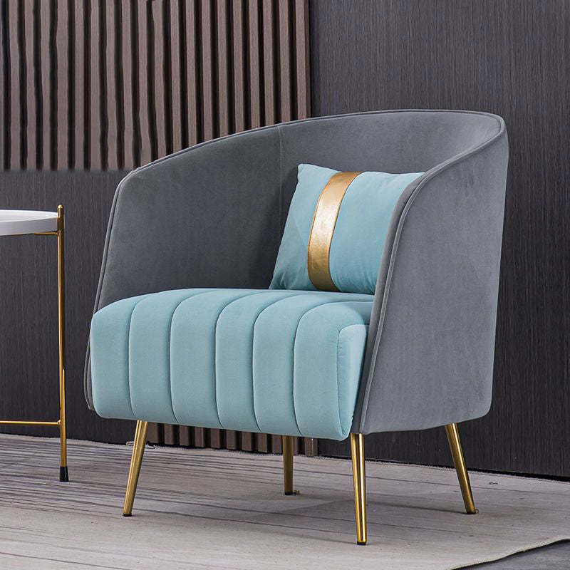 Transitional Oval Iron Fabric Chair — Blue