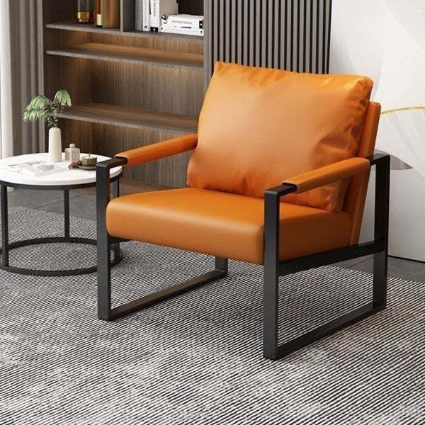 Minimalist Iron Leather Accent Chair — White