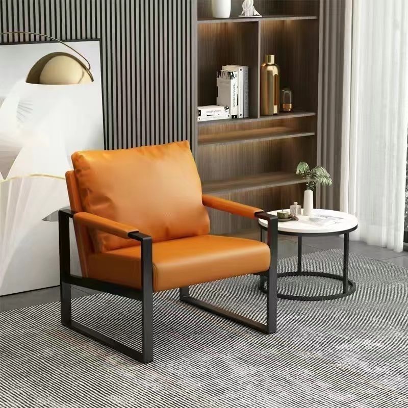Lighom nordic gray accent chairs in leather — Orange