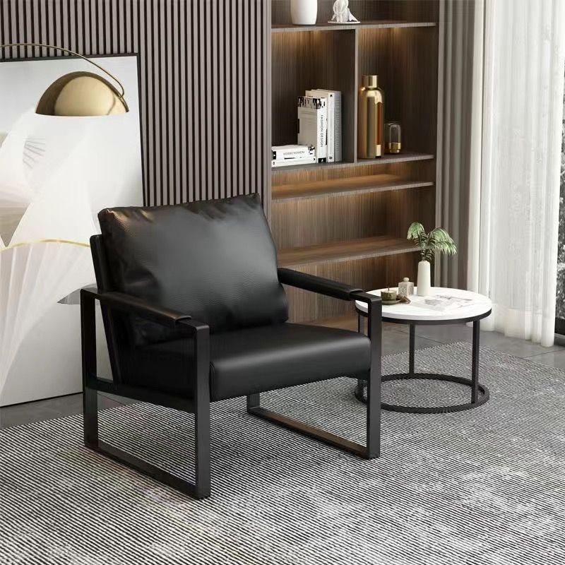 Minimalist Iron Leather Accent Chair — Orange