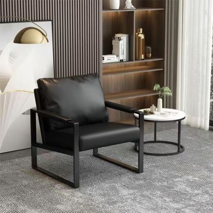 Minimalist Iron Leather Accent Chair — Orange