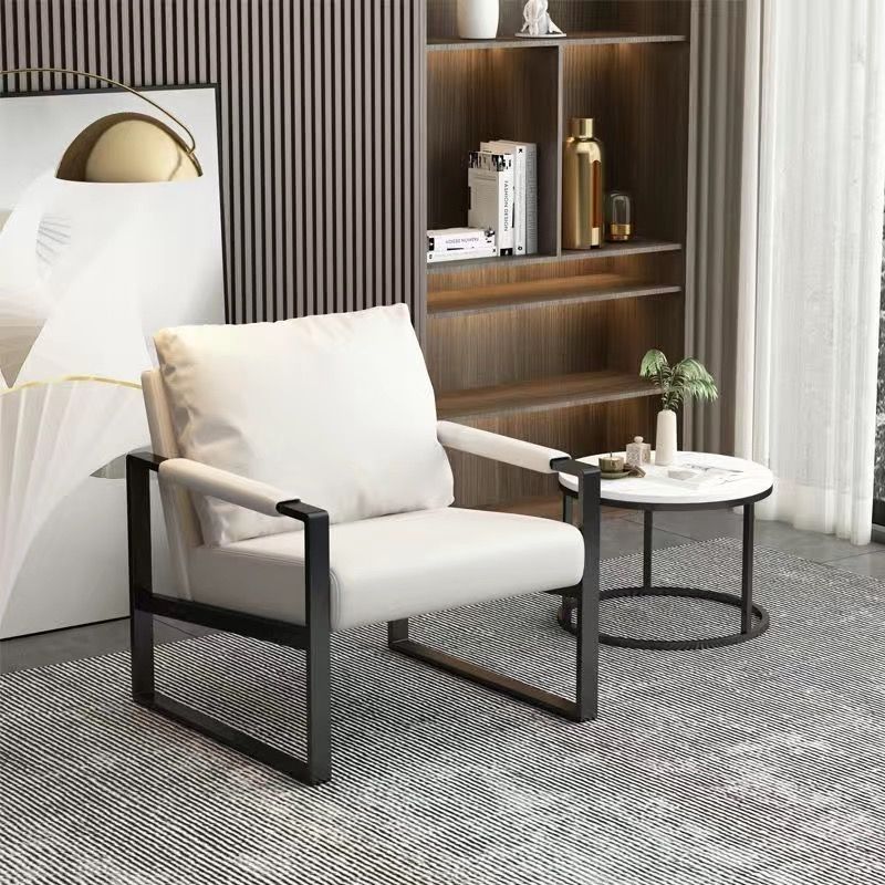 Minimalist Iron Leather Accent Chair — Black