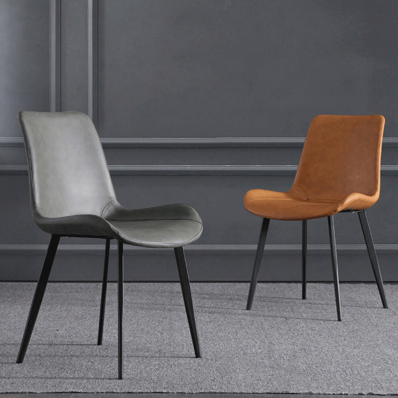 Minimalist Oval Iron Leather Armless Chair — Gray