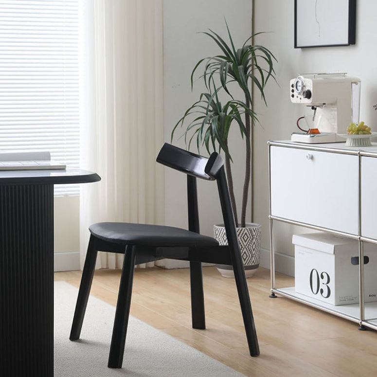 Minimalist Oval Wood Leather Armless Chair
