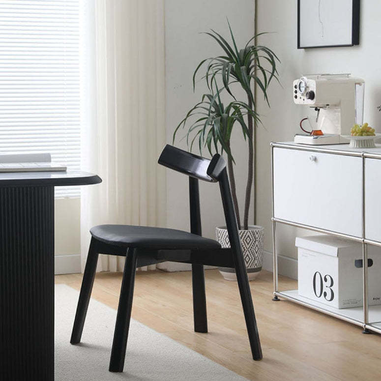 Minimalist Oval Wood Leather Armless Chair — Black