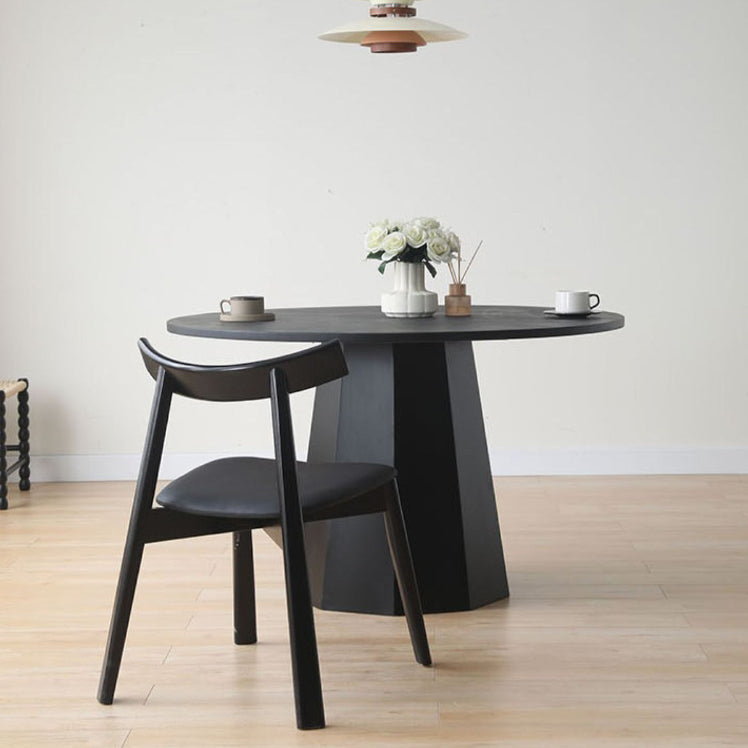Minimalist Oval Wood Leather Armless Chair — Walnut Color