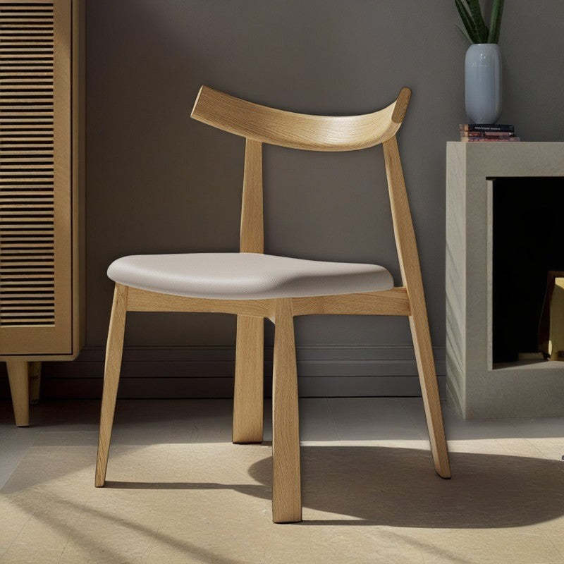 Minimalist Oval Wood Leather Armless Chair