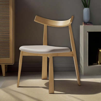 Minimalist Oval Wood Leather Armless Chair