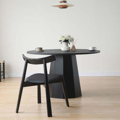 Minimalist Oval Wood Leather Armless Chair — Walnut Color