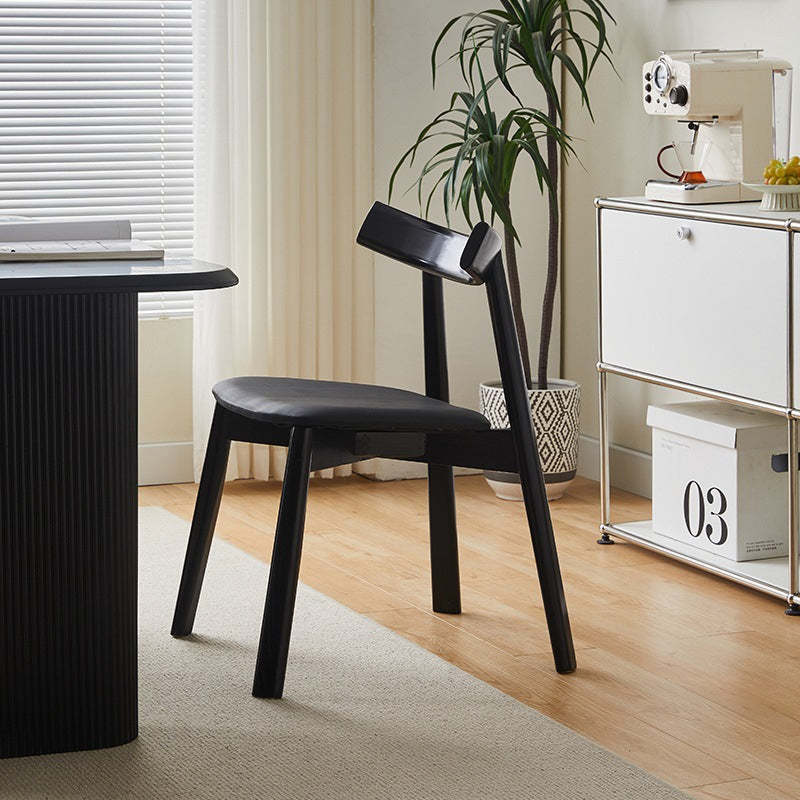 Minimalist Oval Wood Leather Armless Chair