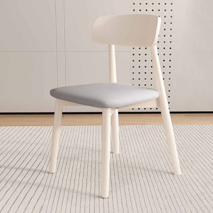 Nordic Wood Leather Armless Chair — White & Gray