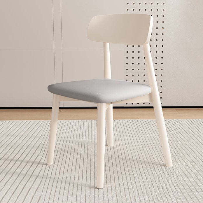 Nordic Wood Leather Armless Chair — White & Gray