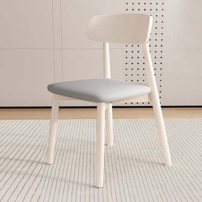Nordic Wood Leather Armless Chair — White & Gray