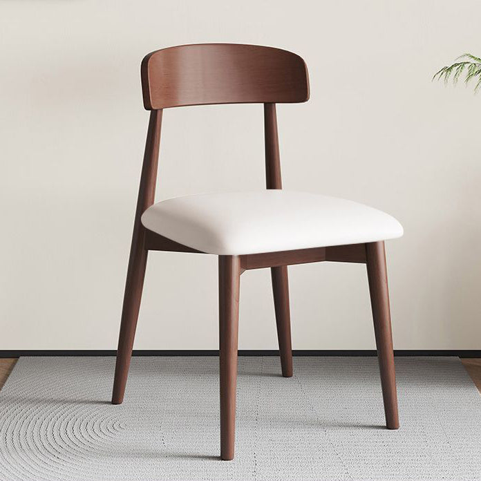 Nordic Wood Leather Armless Chair — Walnut Color& White