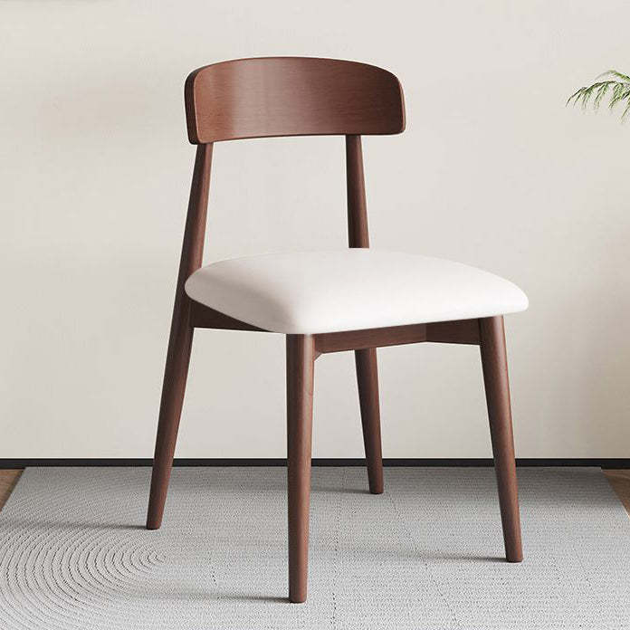 Nordic Wood Leather Armless Chair — Walnut Color& White
