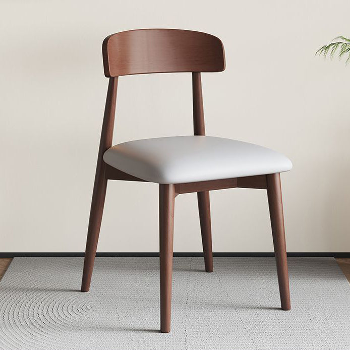 Nordic Wood Leather Armless Chair — Wood Color & White