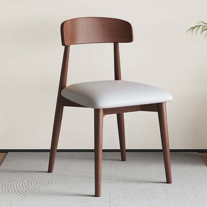 Nordic Wood Leather Armless Chair — Wood Color & White