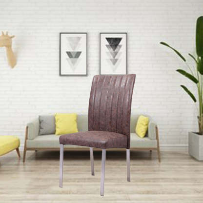 European Iron Leather Armless Chair — Coffee Color