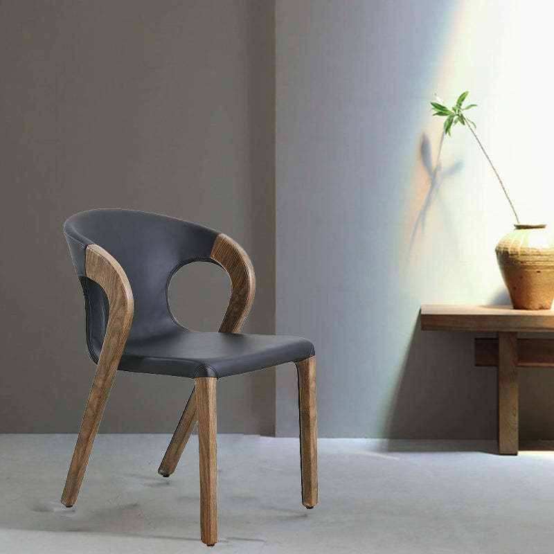 Nordic Wood Leather Armless Chair — Black